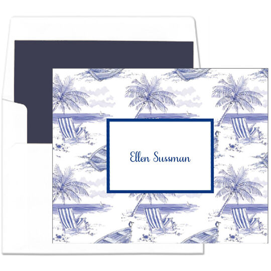 Beach Toile Foldover Note Cards